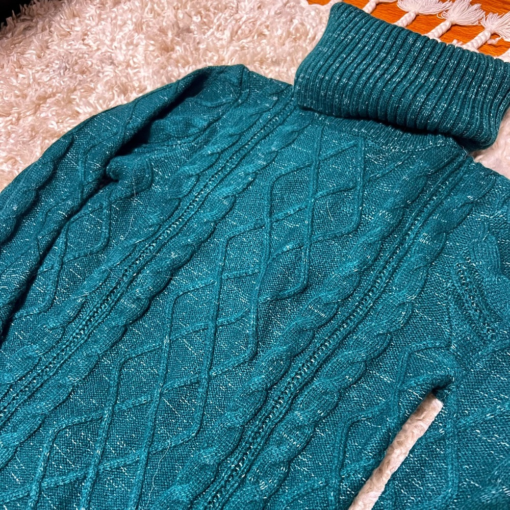 Blue Rain Sweater Turtleneck Dress Cable Knit Design
Side Slits Francesca's
